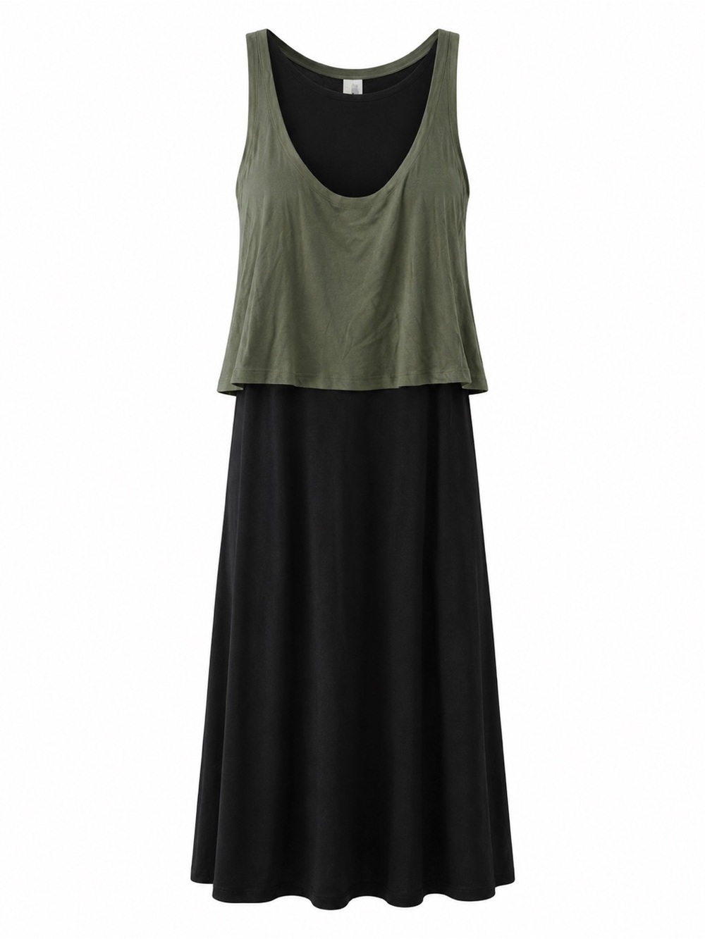 Olive Green & Black Layered Tank Mini Dress XS